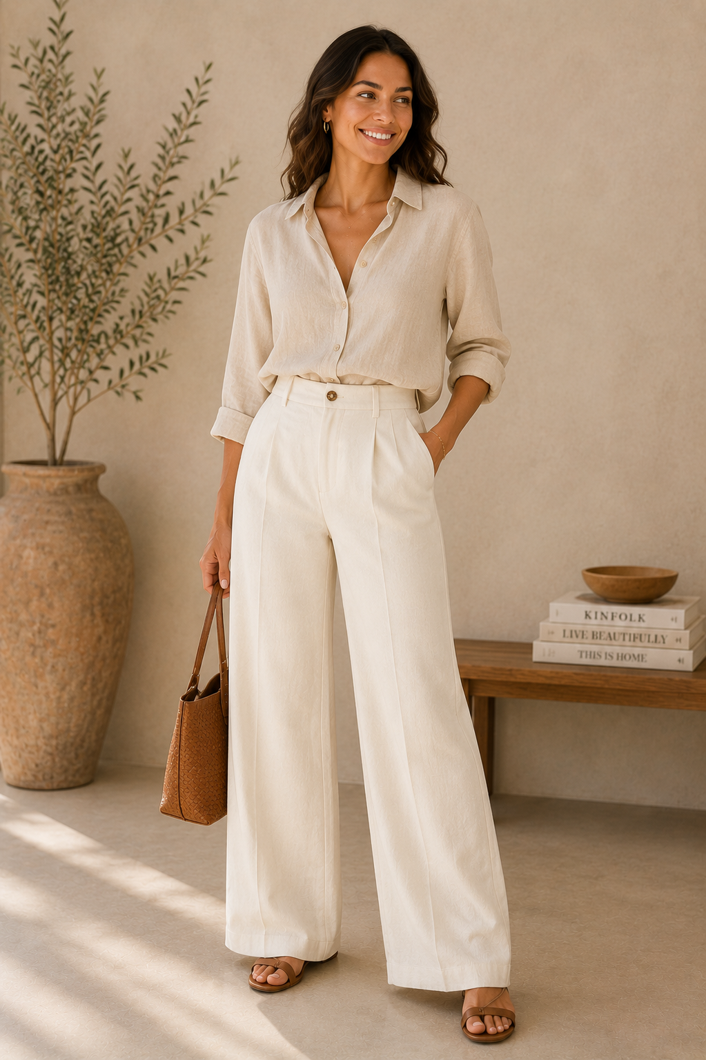 Pantalón wide Crudo